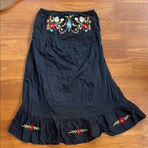 Blue Embroidered Maxi Dress with Ruffled A-line Style